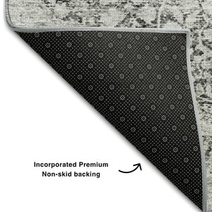 HomeRoots 8' Gray and Silver Medallion Round Rug - Washable, UV Protected, Durable for Indoor & Outdoor Use 686768