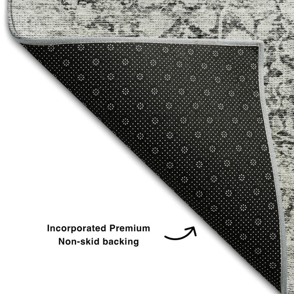 HomeRoots 8' Gray and Silver Medallion Round Rug - Washable, UV Protected, Durable for Indoor & Outdoor Use 686768