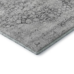 HomeRoots 8' Gray and Silver Medallion Round Rug - Washable, UV Protected, Durable for Indoor & Outdoor Use 686768