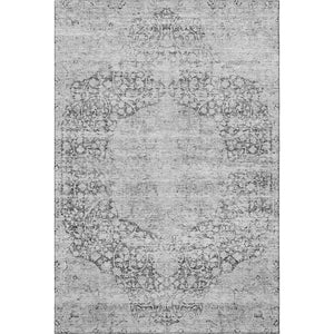 HomeRoots 9' X 12' Gray And Silver Medallion Area Rug - Washable, Stain Resistant, UV Protected for Durability 686770