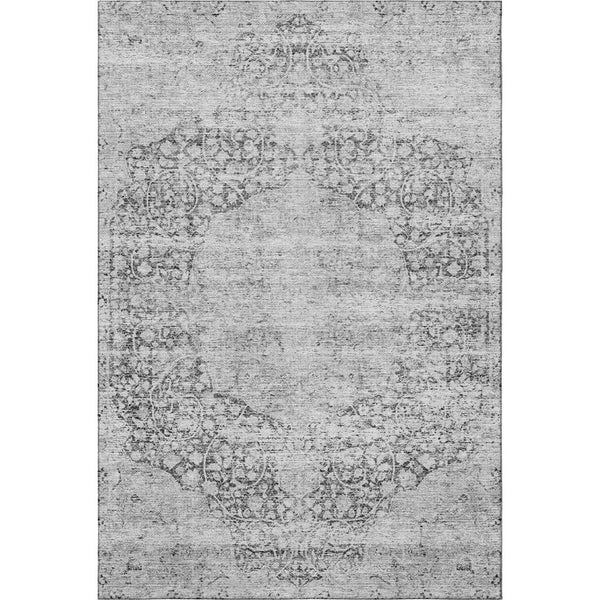 HomeRoots 9' X 12' Gray And Silver Medallion Area Rug - Washable, Stain Resistant, UV Protected for Durability 686770
