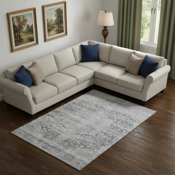 HomeRoots 10' X 14' Gray Silver Medallion Washable Area Rug - Stain-Resistant, UV Protected, Perfect for Homes 686771