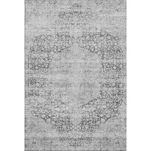 HomeRoots 10' X 14' Gray Silver Medallion Washable Area Rug - Stain-Resistant, UV Protected, Perfect for Homes 686771