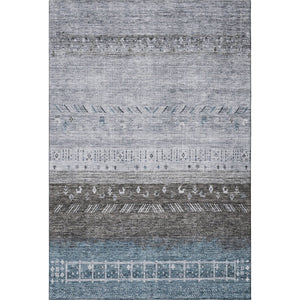 HomeRoots 5' X 8' Geometric Washable Area Rug in Blue, Brown & Silver – Stain-Resistant & UV Protected Design! 686773
