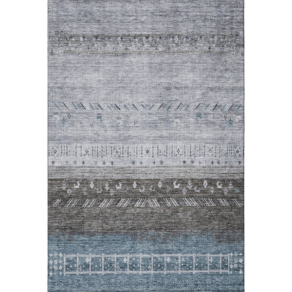 HomeRoots 5' X 8' Geometric Washable Area Rug in Blue, Brown & Silver – Stain-Resistant & UV Protected Design! 686773