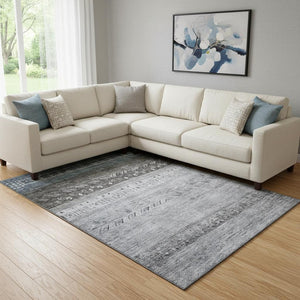 HomeRoots 8' X 10' Stylish Blue, Brown & Silver Geometric Washable Area Rug with UV Protection for Busy Homes 686775