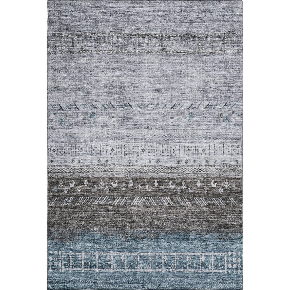 HomeRoots 8' X 10' Stylish Blue, Brown & Silver Geometric Washable Area Rug with UV Protection for Busy Homes 686775