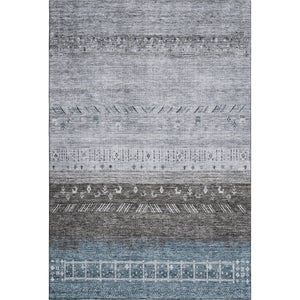 HomeRoots 10' X 14' Geometric Washable Area Rug in Blue, Brown & Silver - UV Protected, Stain-Resistant Design 686777
