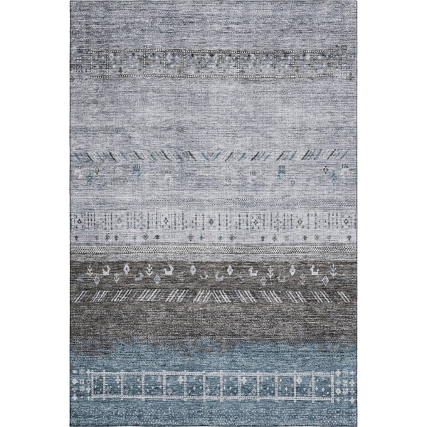 HomeRoots 10' X 14' Geometric Washable Area Rug in Blue, Brown & Silver - UV Protected, Stain-Resistant Design 686777
