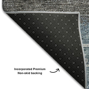HomeRoots 10' X 14' Geometric Washable Area Rug in Blue, Brown & Silver - UV Protected, Stain-Resistant Design 686777