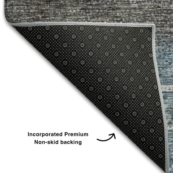 HomeRoots 10' X 14' Geometric Washable Area Rug in Blue, Brown & Silver - UV Protected, Stain-Resistant Design 686777