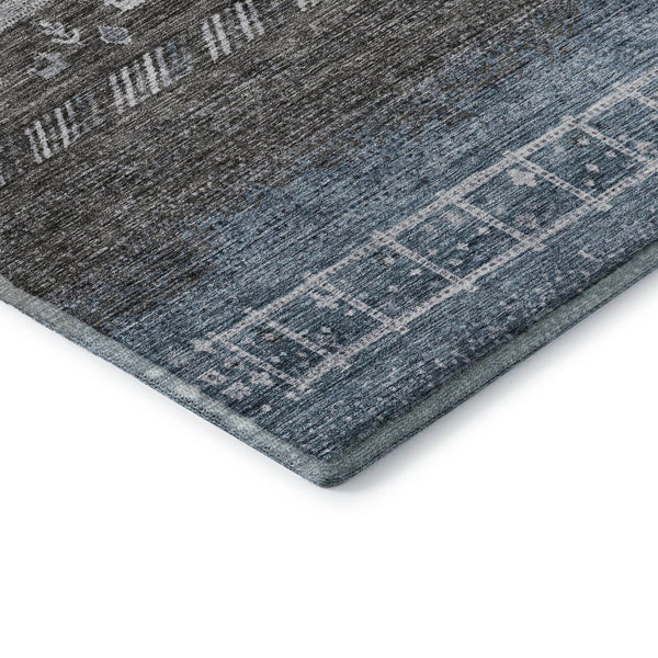HomeRoots 10' X 14' Geometric Washable Area Rug in Blue, Brown & Silver - UV Protected, Stain-Resistant Design 686777