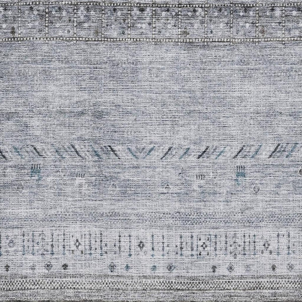 HomeRoots 10' X 14' Geometric Washable Area Rug in Blue, Brown & Silver - UV Protected, Stain-Resistant Design 686777