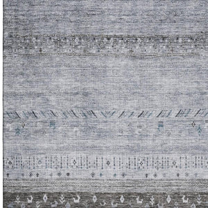 HomeRoots 10' X 14' Geometric Washable Area Rug in Blue, Brown & Silver - UV Protected, Stain-Resistant Design 686777