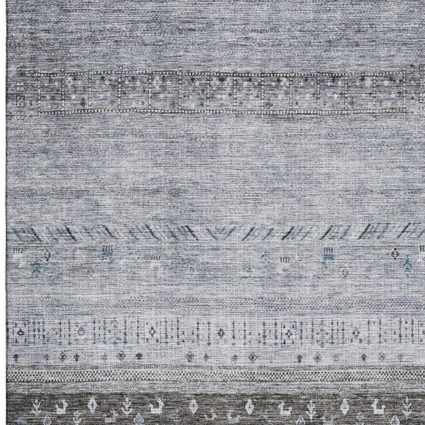 HomeRoots 10' X 14' Geometric Washable Area Rug in Blue, Brown & Silver - UV Protected, Stain-Resistant Design 686777