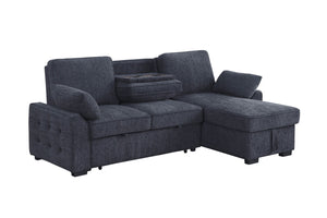 English Elm Marcello Chenille Sleeper Sectional with Reversible Chaise Storage and Charging Console Charcoal B2749S00162