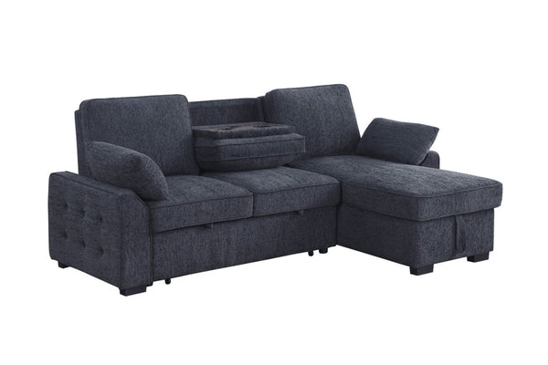 English Elm Marcello Chenille Sleeper Sectional with Reversible Chaise Storage and Charging Console Charcoal B2749S00162
