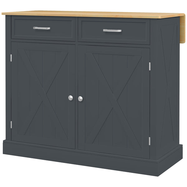 English Elm HOMCOM Mobile Kitchen Island with Drop Leaf Breakfast Bar, Rubberwood Top, Locking Casters & Storage Dark Gray W2225P217379