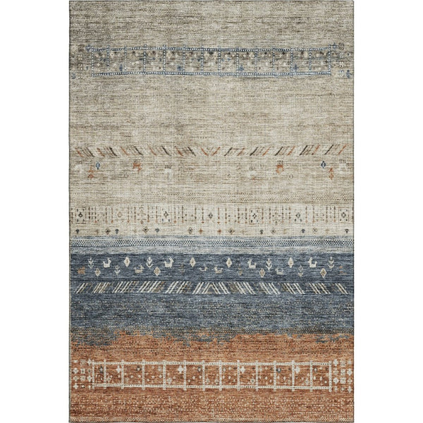 HomeRoots 9' Geometric Washable Area Rug in Brown, Beige & Navy - UV Protected, Stain-Resistant & Durable! 686782