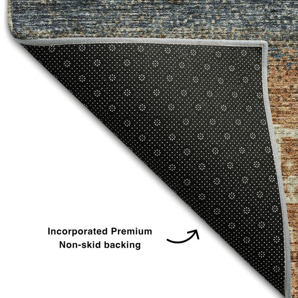 HomeRoots 9' Geometric Washable Area Rug in Brown, Beige & Navy - UV Protected, Stain-Resistant & Durable! 686782