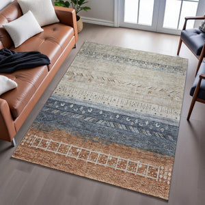 HomeRoots 9' Geometric Washable Area Rug in Brown, Beige & Navy - UV Protected, Stain-Resistant & Durable! 686782