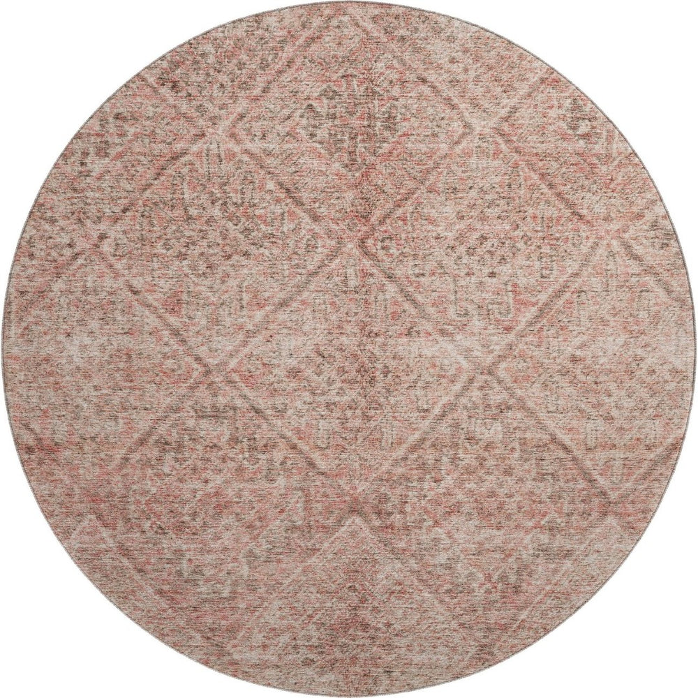 HomeRoots 8' Pink and Beige Moroccan Round Rug - Washable, UV Protected, Durable for High-Traffic Areas 686786
