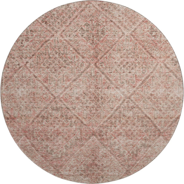 HomeRoots 8' Pink and Beige Moroccan Round Rug - Washable, UV Protected, Durable for High-Traffic Areas 686786