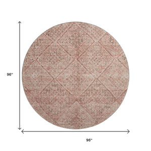 HomeRoots 8' Pink and Beige Moroccan Round Rug - Washable, UV Protected, Durable for High-Traffic Areas 686786
