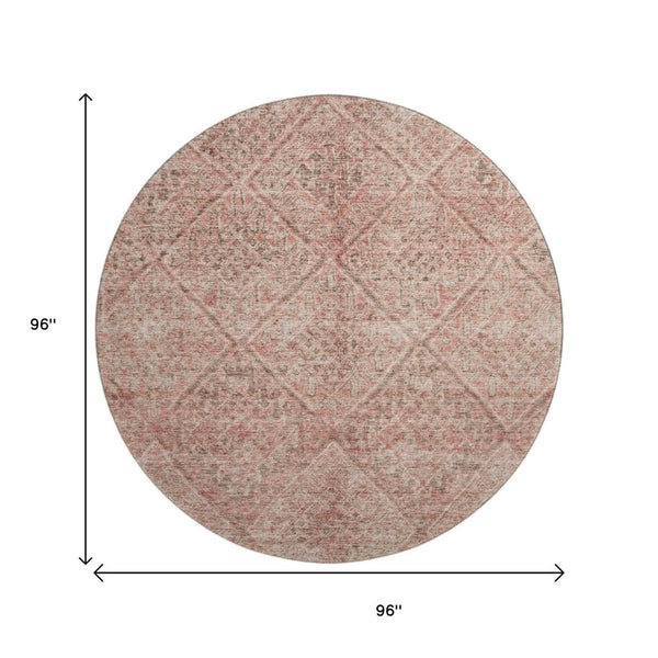 HomeRoots 8' Pink and Beige Moroccan Round Rug - Washable, UV Protected, Durable for High-Traffic Areas 686786