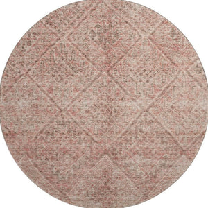 HomeRoots 8' Pink and Beige Moroccan Round Rug - Washable, UV Protected, Durable for High-Traffic Areas 686786