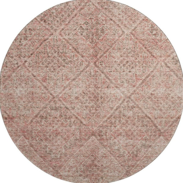 HomeRoots 8' Pink and Beige Moroccan Round Rug - Washable, UV Protected, Durable for High-Traffic Areas 686786