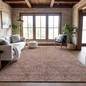 HomeRoots 9' X 12' Pink and Beige Moroccan Area Rug - Washable, Durable, Stain Resistant with UV Protection 686788