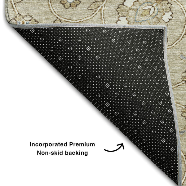 HomeRoots 5' X 8' Moroccan Washable Area Rug in Beige, Gray & Ivory - Stain-Resistant with UV Protection 686791