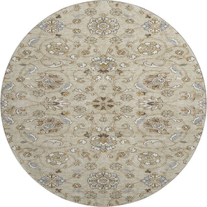 HomeRoots 8' Beige Gray and Ivory Moroccan Round Rug - Washable, UV-Protected, Non-Slip for Active Homes 686792
