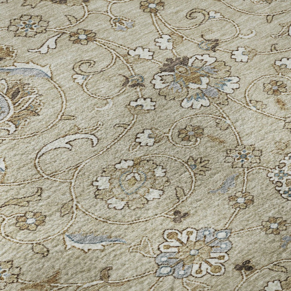 HomeRoots 8' Beige Gray and Ivory Moroccan Round Rug - Washable, UV-Protected, Non-Slip for Active Homes 686792