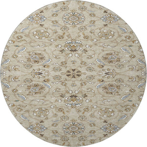 HomeRoots 8' Beige Gray and Ivory Moroccan Round Rug - Washable, UV-Protected, Non-Slip for Active Homes 686792