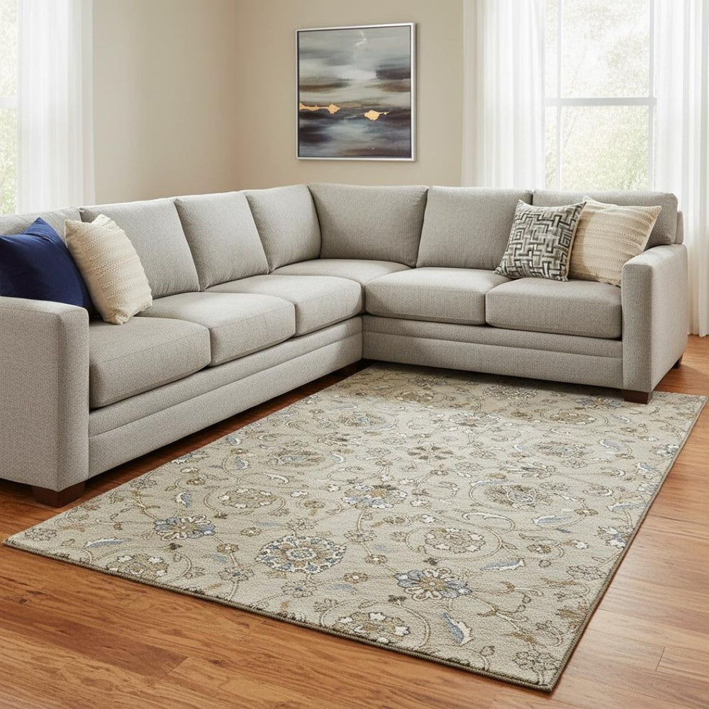 HomeRoots 8' X 10' Moroccan-Inspired Washable Area Rug in Beige, Gray, Ivory - UV Protected & Stain Resistant 686793