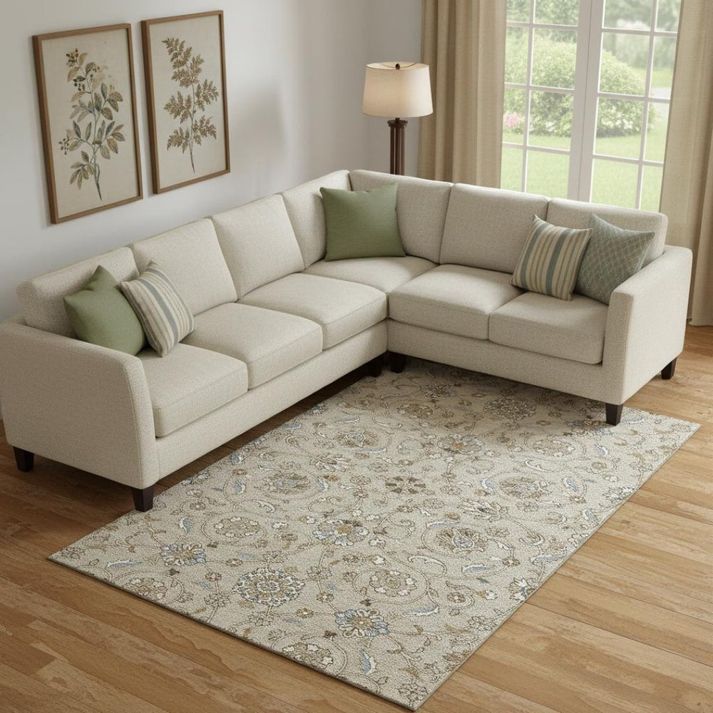 HomeRoots 10' Moroccan-Inspired Beige Gray Ivory Washable Area Rug with UV Protection for High-Traffic Homes 686795