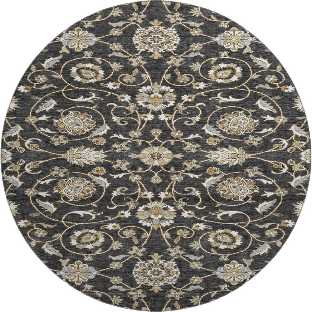 HomeRoots 8' Stylish Black Ivory Gray Moroccan Round Rug - Washable, UV Protected, Perfect for Busy Homes! 686798