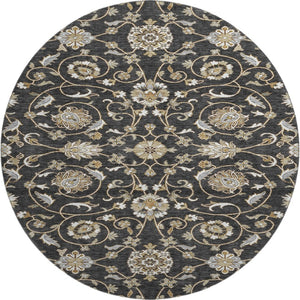 HomeRoots 8' Stylish Black Ivory Gray Moroccan Round Rug - Washable, UV Protected, Perfect for Busy Homes! 686798