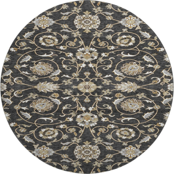 HomeRoots 8' Stylish Black Ivory Gray Moroccan Round Rug - Washable, UV Protected, Perfect for Busy Homes! 686798