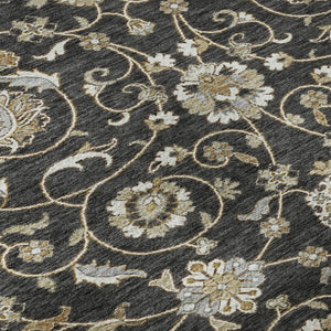HomeRoots 8' Stylish Black Ivory Gray Moroccan Round Rug - Washable, UV Protected, Perfect for Busy Homes! 686798