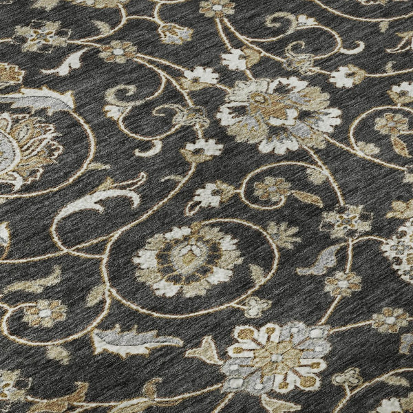 HomeRoots 8' Stylish Black Ivory Gray Moroccan Round Rug - Washable, UV Protected, Perfect for Busy Homes! 686798