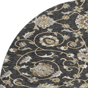 HomeRoots 8' Stylish Black Ivory Gray Moroccan Round Rug - Washable, UV Protected, Perfect for Busy Homes! 686798