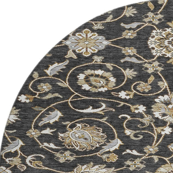 HomeRoots 8' Stylish Black Ivory Gray Moroccan Round Rug - Washable, UV Protected, Perfect for Busy Homes! 686798