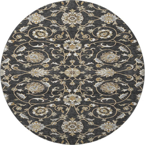 HomeRoots 8' Stylish Black Ivory Gray Moroccan Round Rug - Washable, UV Protected, Perfect for Busy Homes! 686798