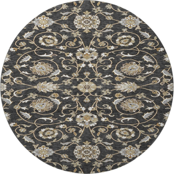 HomeRoots 8' Stylish Black Ivory Gray Moroccan Round Rug - Washable, UV Protected, Perfect for Busy Homes! 686798
