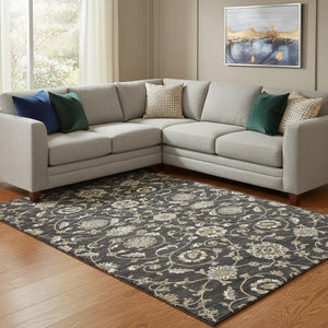 HomeRoots 8' X 10' Washable Moroccan Area Rug in Black, Ivory & Gray - Stain Resistant & UV Protected Design 686799