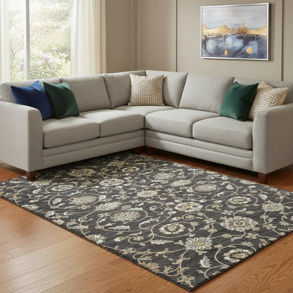 HomeRoots 8' X 10' Washable Moroccan Area Rug in Black, Ivory & Gray - Stain Resistant & UV Protected Design 686799