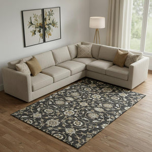 HomeRoots 9' X 12' Black Ivory Gray Moroccan Washable Area Rug - Durable, UV-Protected, Perfect for Homes! 686800